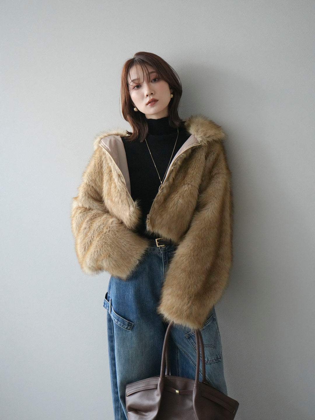 [予約]フェイクファーショートZIPジャケット/mix