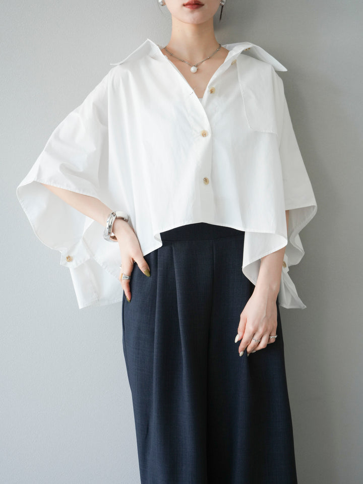 [SET]ポンチョショートシャツ+リネンライクイージーワイドパンツ(2set)