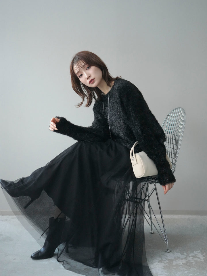 [予約]ラメシャギードルマンニットプルオーバー/black