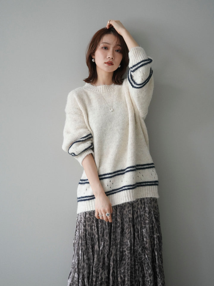 [SET]クルーネックラインボーダーニットプルオーバー+選べるアクセセット(2set)