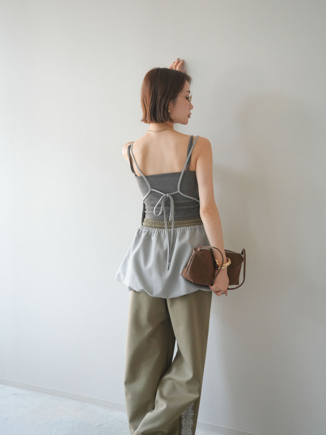 [SET]バックリボンバルーンチュニックキャミ+サイドレースポンチワイドパンツ(2set)