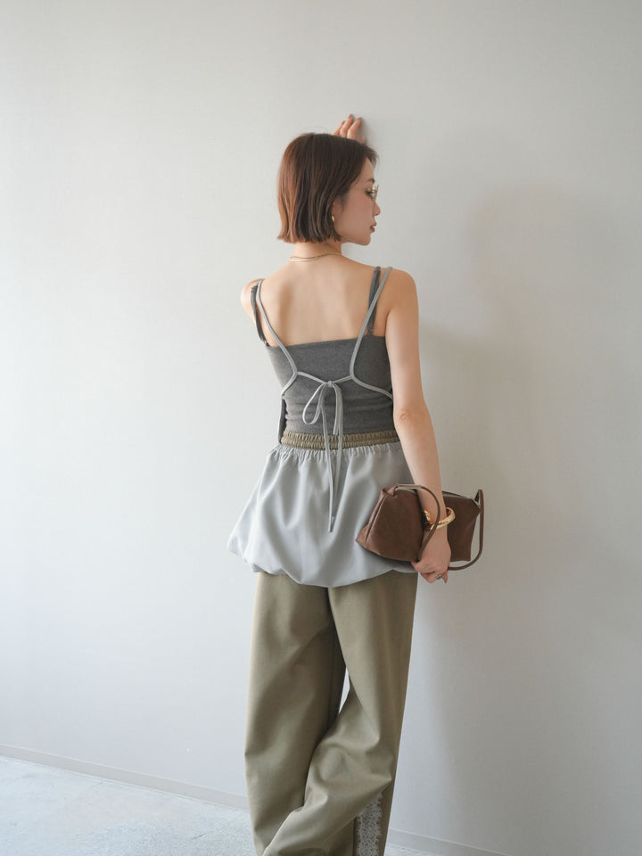 [SET]バックリボンバルーンチュニックキャミ+サイドレースポンチワイドパンツ(2set)