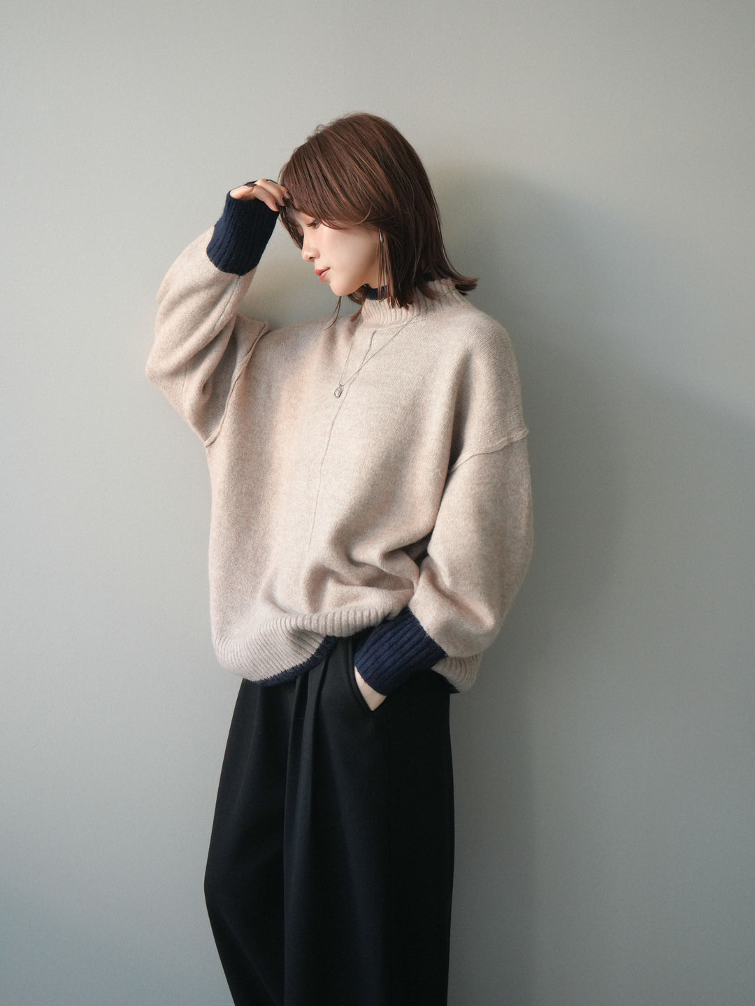 [SET]配色ハイネックニットプルオーバー+配色ハイネックニットプルオーバー(2set)