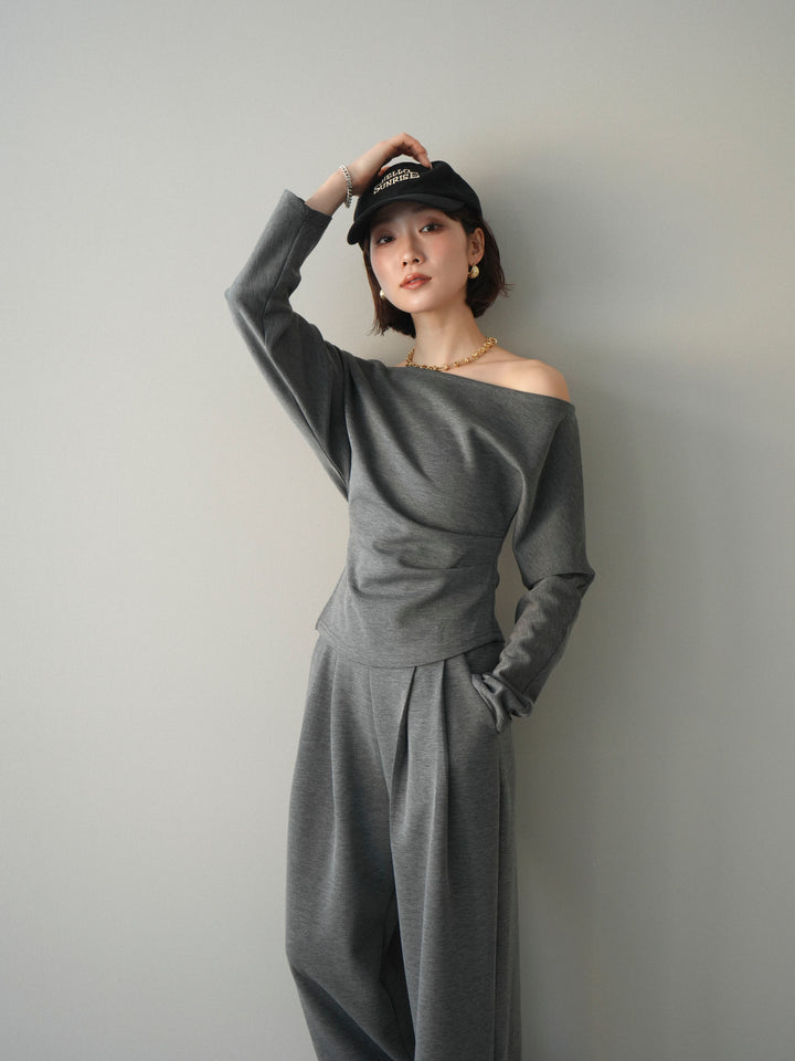 [SET]ライトポンチワンショルタックトップス＆パンツSETUP