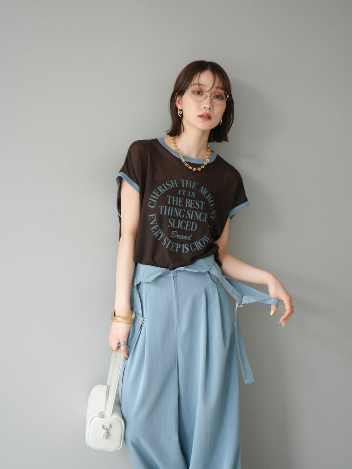 [SET]ストリングデザインハイウエストサロペット+シアーフライス ロゴプリントT (2set)