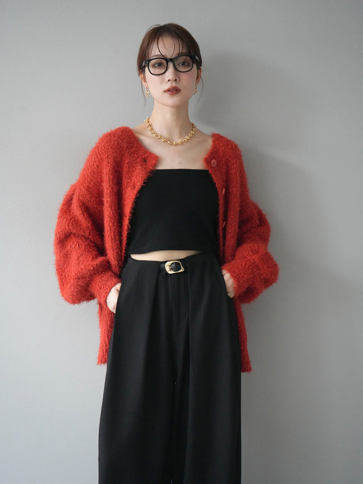 [SET]クルーネックランダムシャギーカーディガン+ベルトループデザインワイドパンツ(2set)