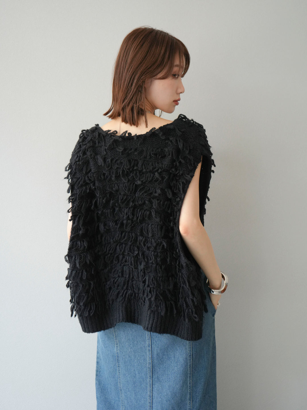 [SET]ループデザインベスト+アシンメトリーデニムワンピース(2set)