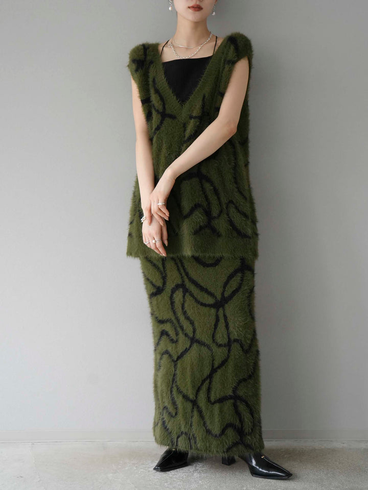 [SET] 線狀毛絨針織背心 + 線狀毛絨針織裙 (2套)