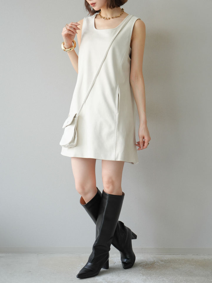 [予約]ショルダーポーチ付スウェードミニワンピース/アイボリー