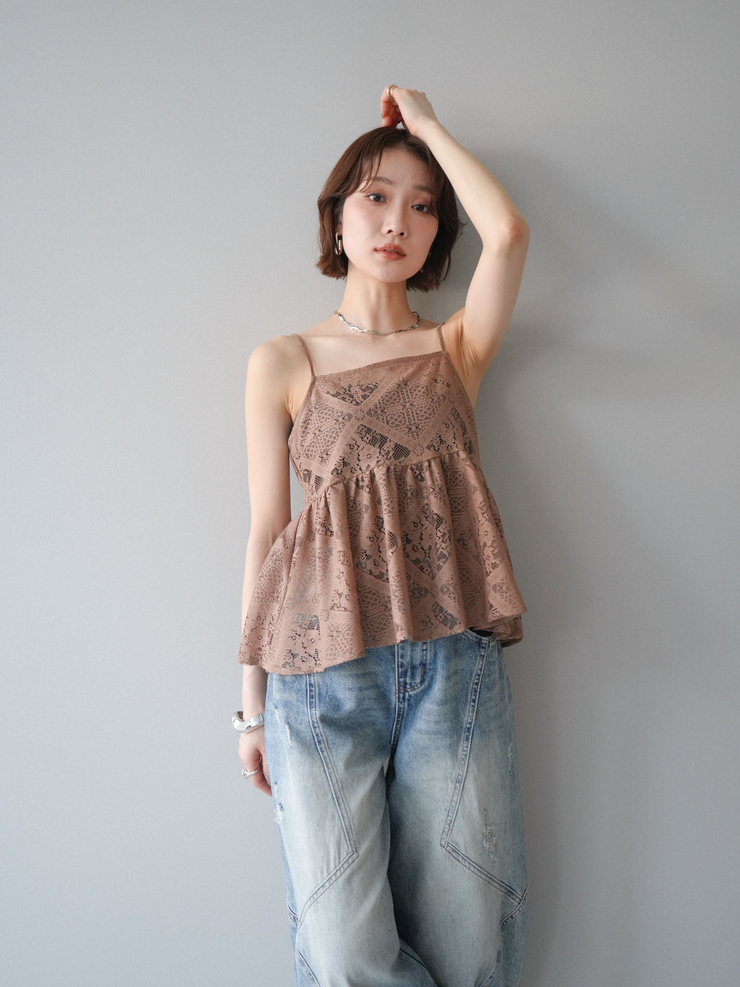 [予約]バックレースアップフレアキャミソール/beige