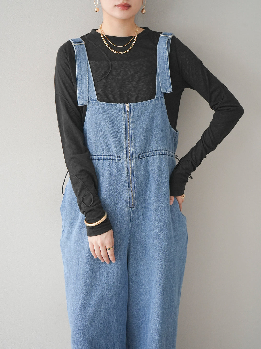 [預購] 繩繡透視長袖T卹 / 黑色