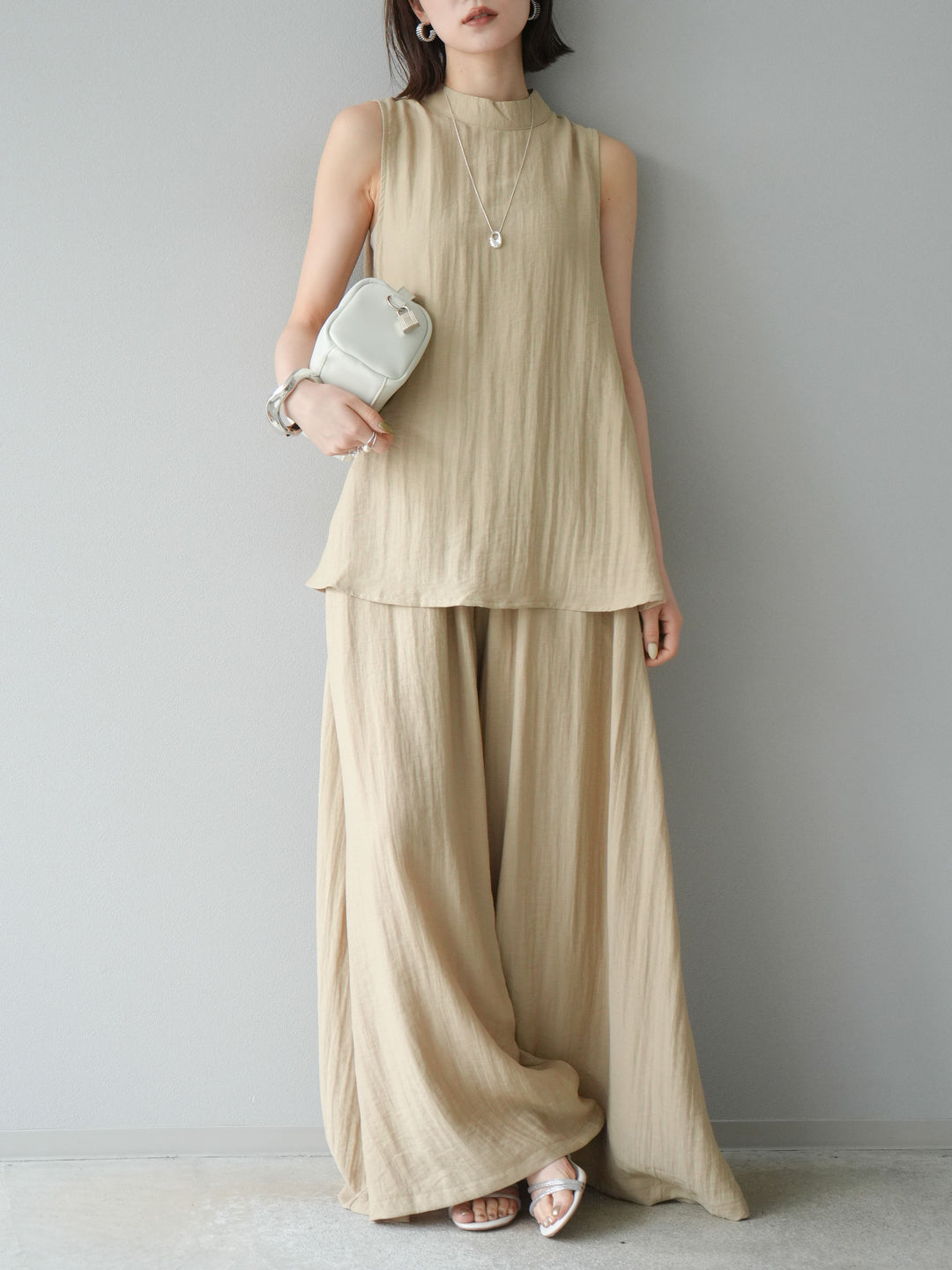 [SET]ホルターネックバックスリットブラウス＆スーパーワイドパンツSET UP(2set)