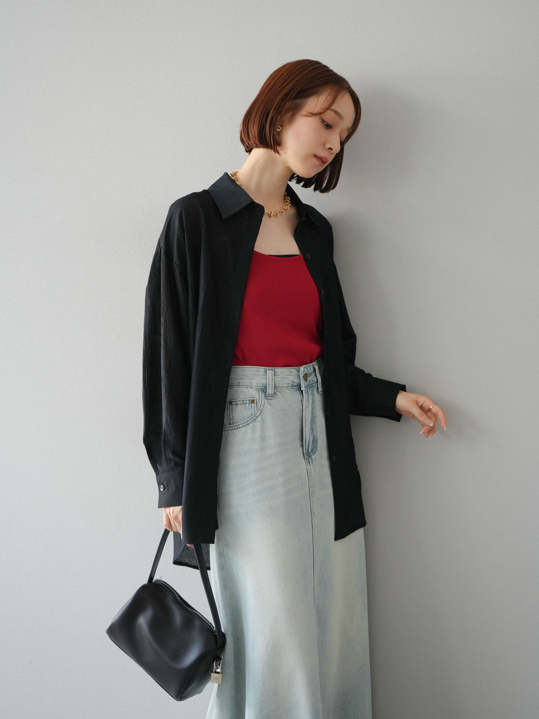 [予約]ワッシャーシャイニーシャツ/ブラック