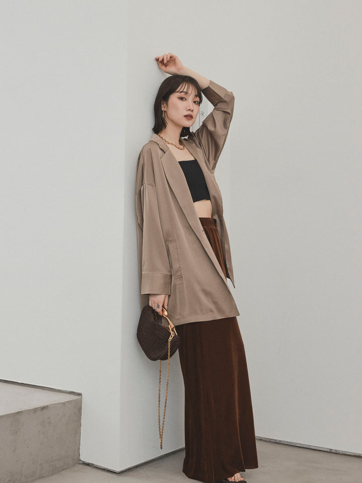 [SET] 霧面緞面外套 + 天鵝絨半身裙 (2set)