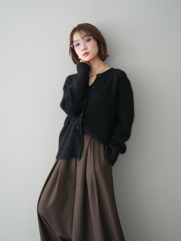 [SET]くるみボタンニットカーディガン+テープベルトタックバギーパンツ(2set)