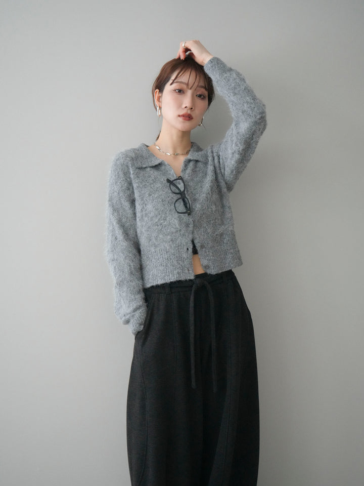 [予約]モヘア衿付きボタンプルオーバー/charcoal