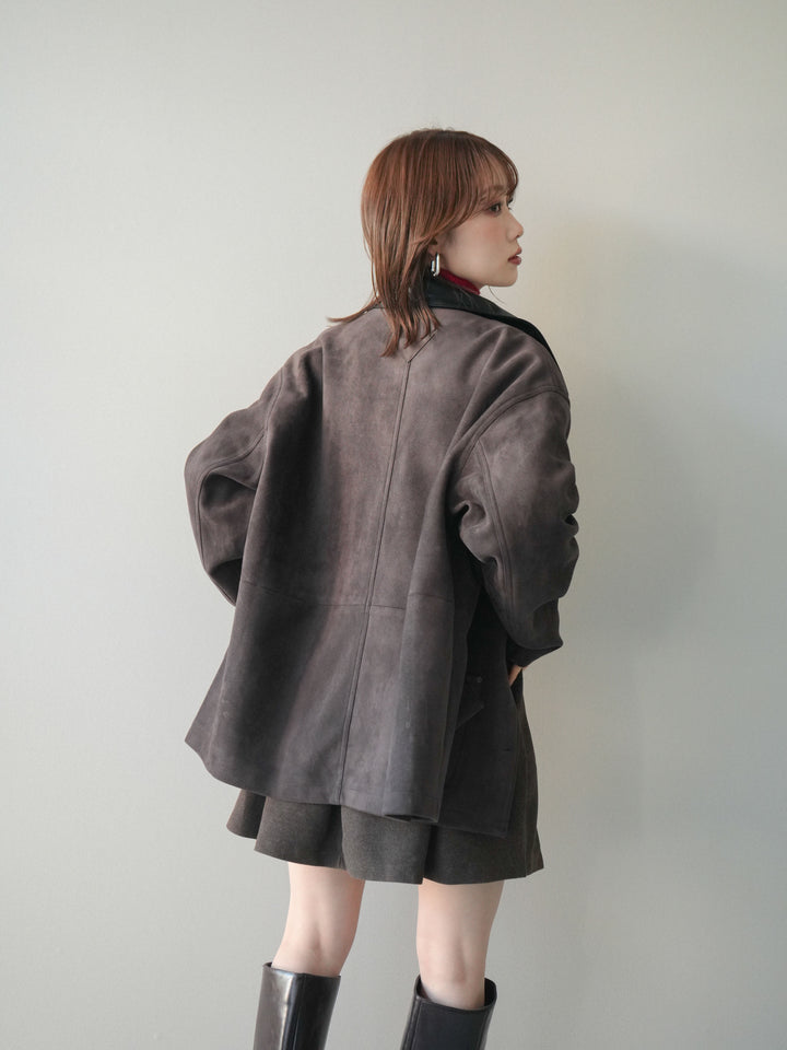 [SET]襟レザーステンカラースエードジャケット+選べるアクセセット(2set)