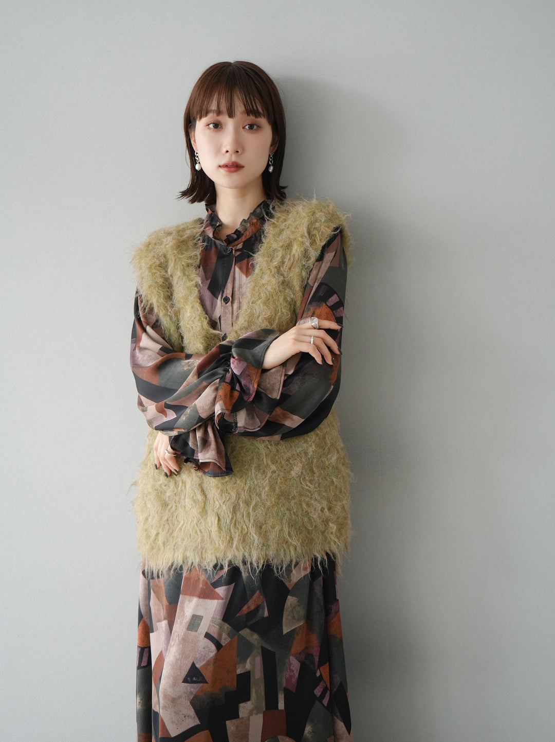 [SET]レトロプリントフリルブラウス+選べるアクセセット(2set)