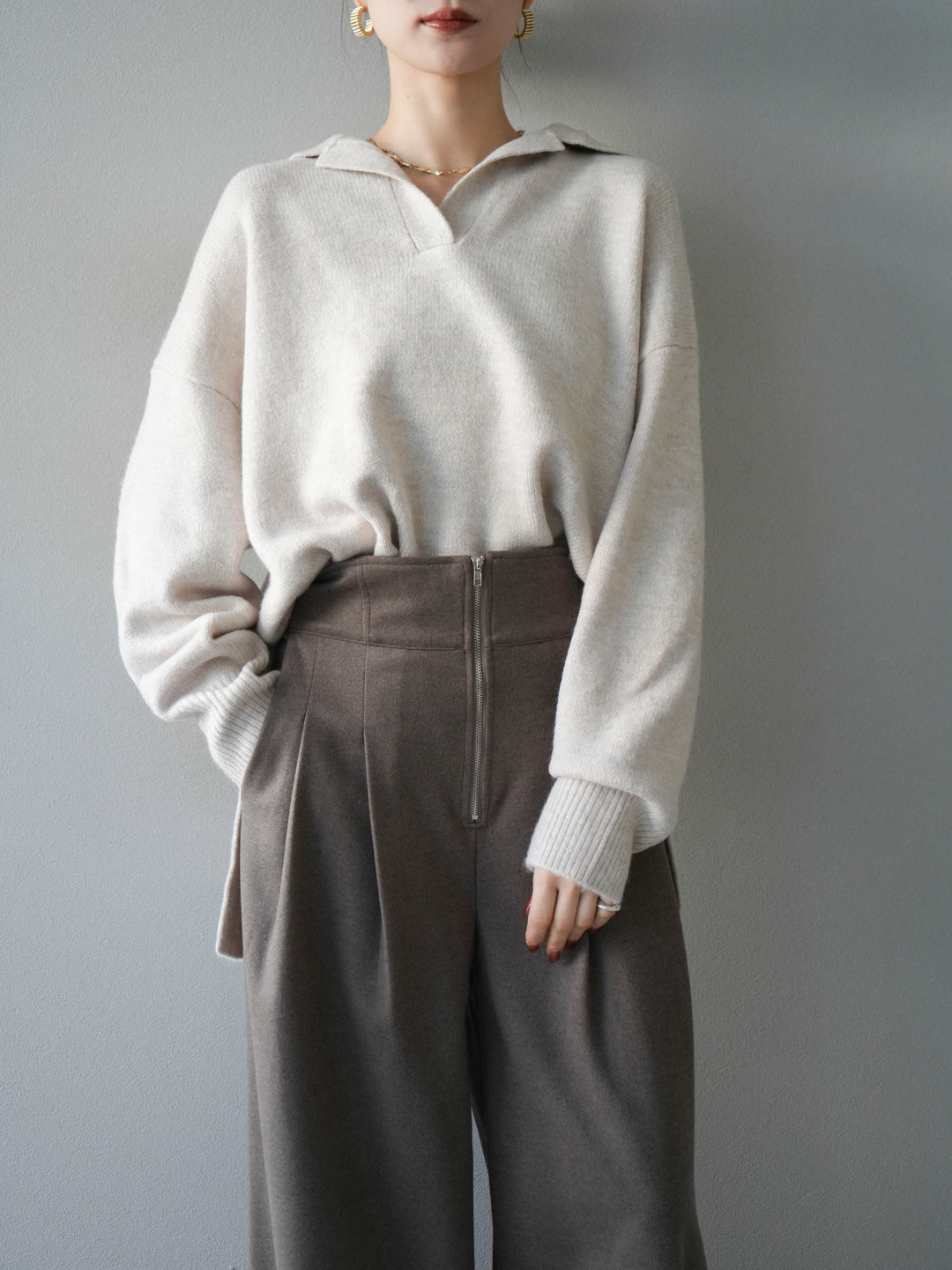 [予約]スキッパーオーバーニットプルオーバー/oatmeal