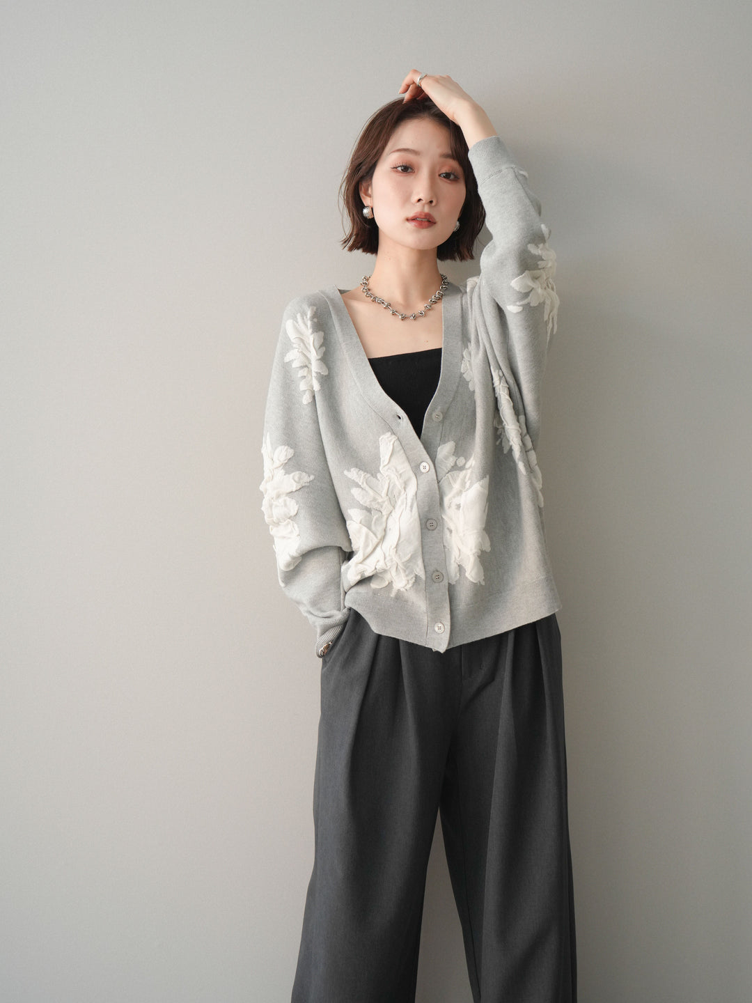 [SET]フラワージャガードニットカーディガン+フラワージャガードニットカーディガン(2set)