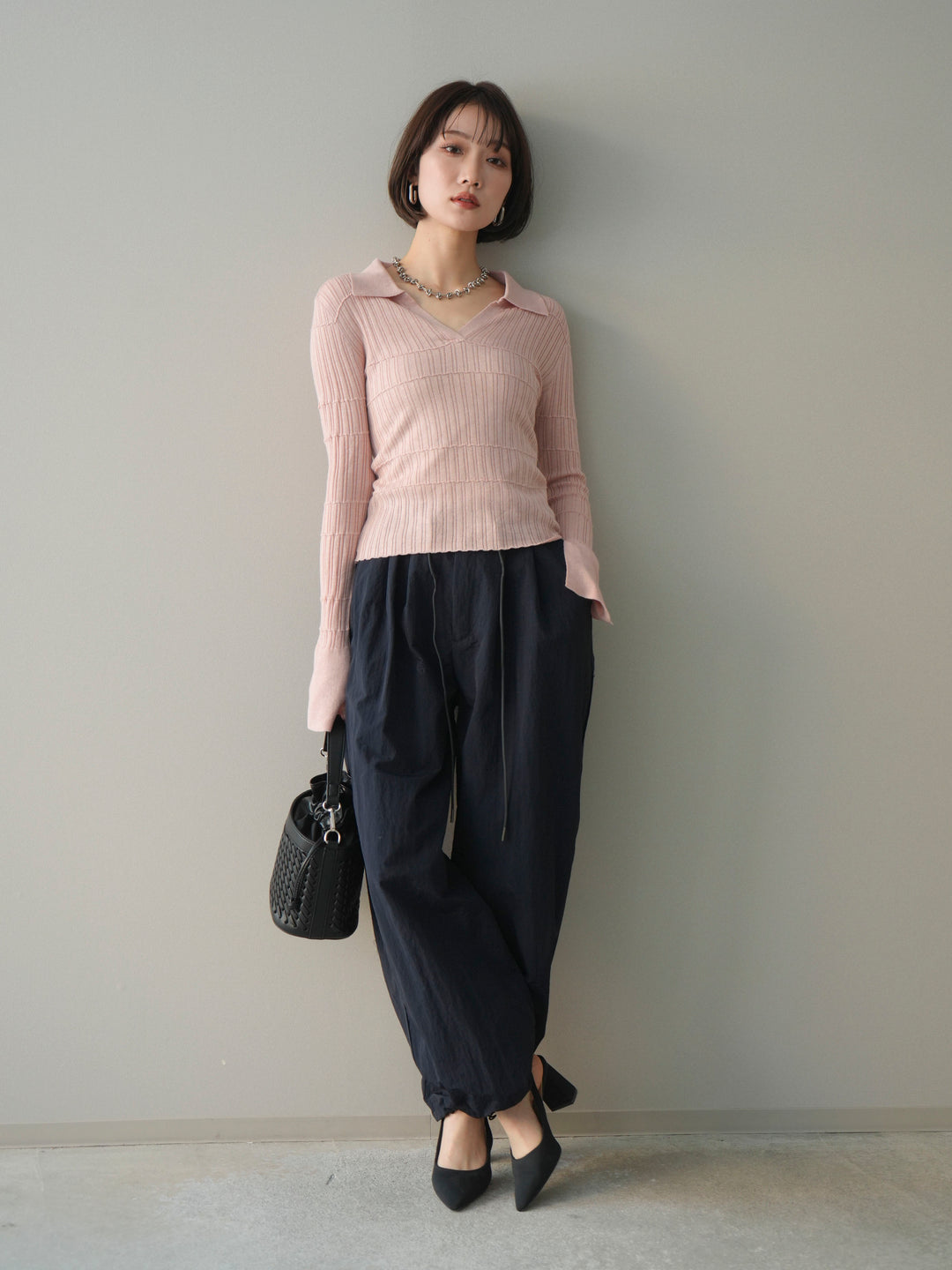 [予約]シアーリブスキッパーニットトップス/pink