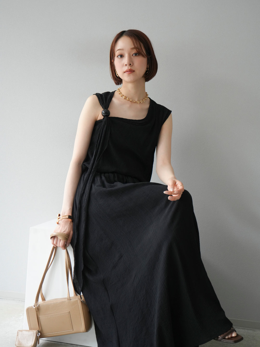 [SET]ビーズモチーフ楊柳ブラウス＆フレアスカートSET UP(2set)