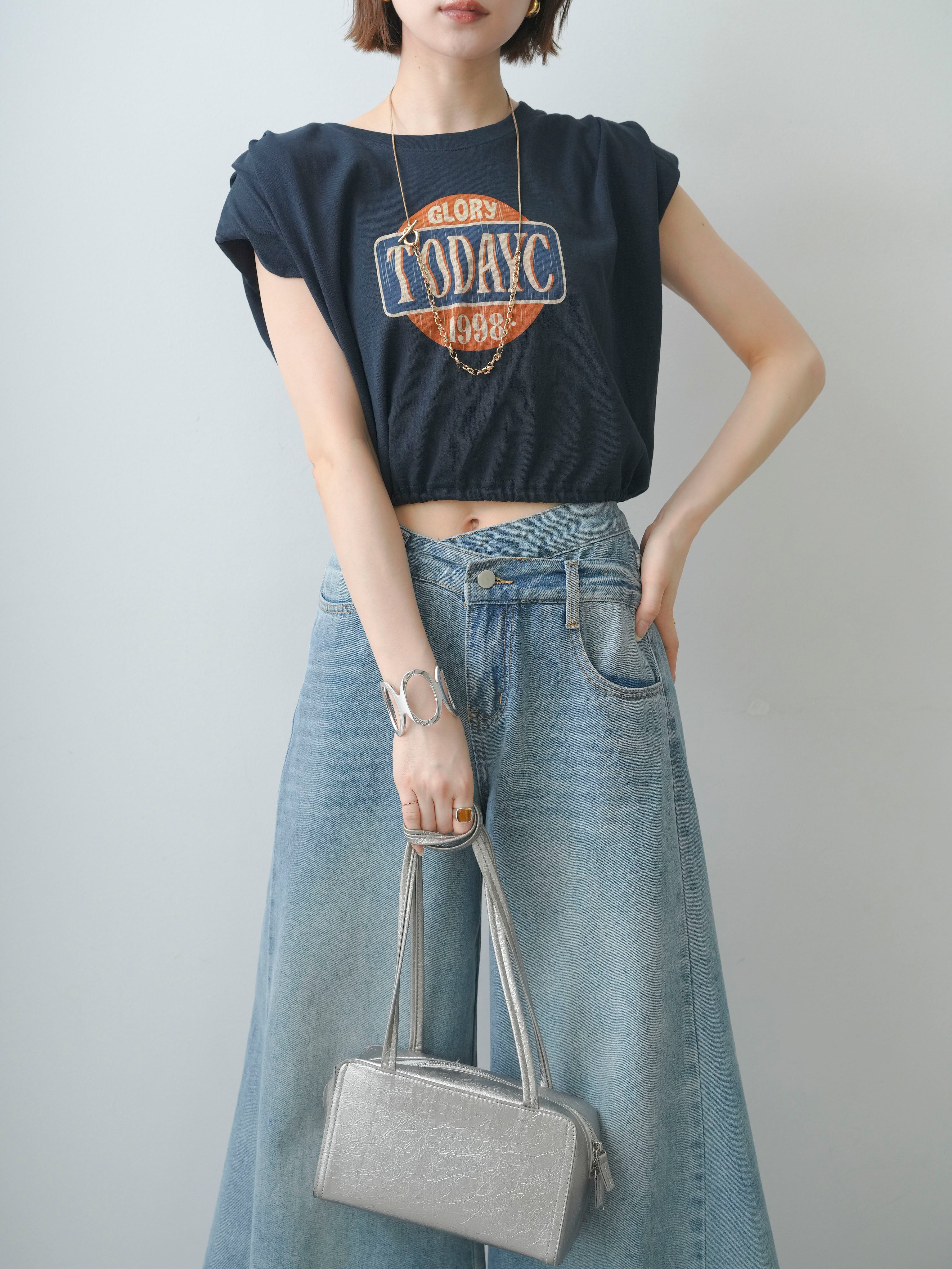 SET]ヴィンテージロゴドロストTEE+アシンメトリーウエストワイドデニム
