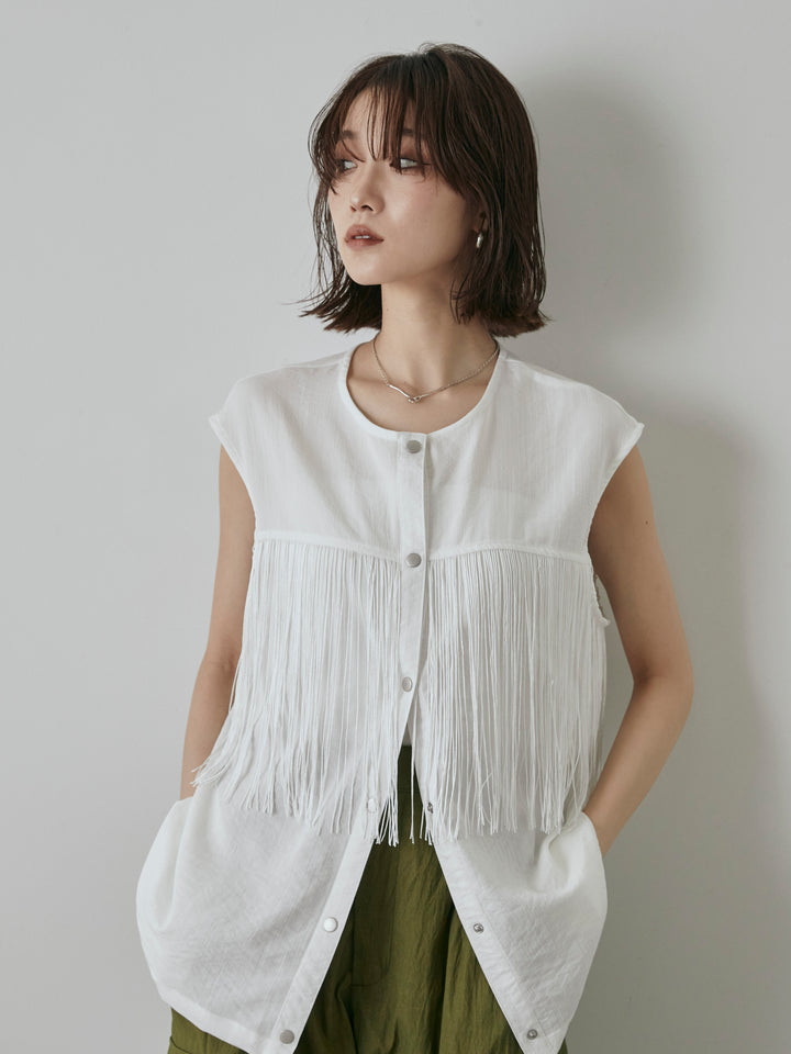 [予約]フリンジノースリブラウス/オフ