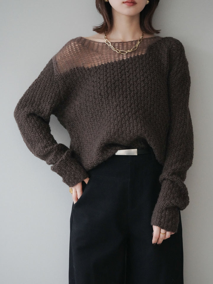 [予約]ダメージデザインニットプルオーバー/brown