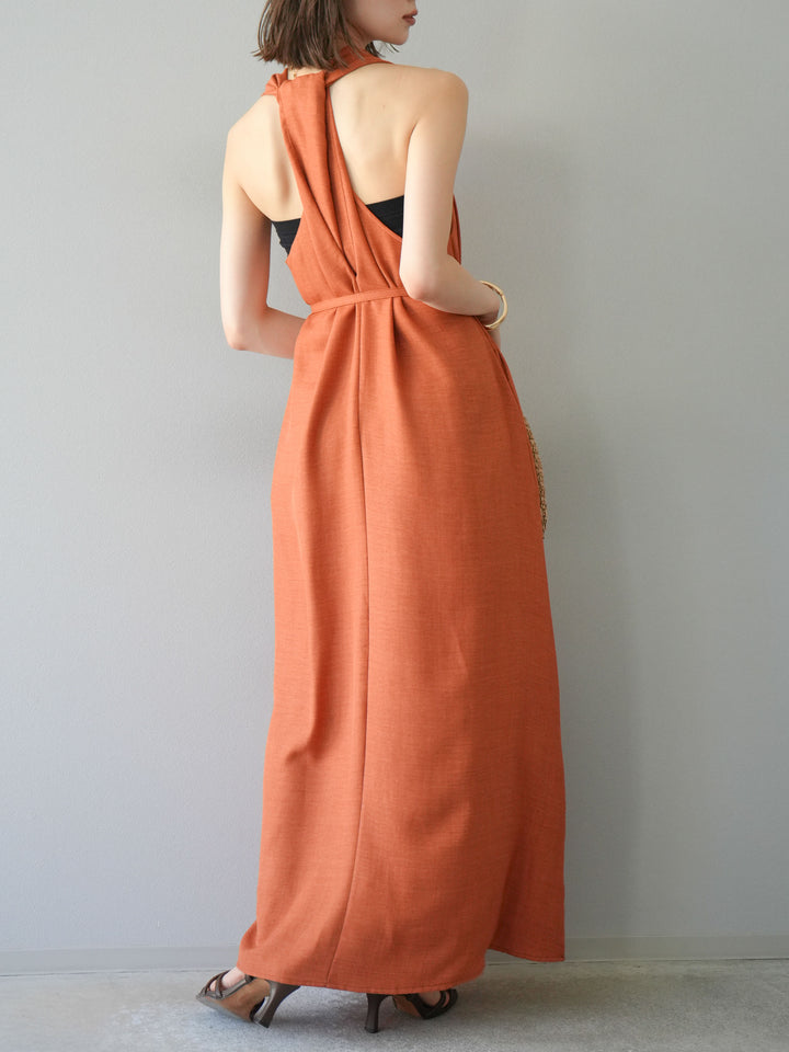 【預購】環形設計不均勻染色洋裝/橘色