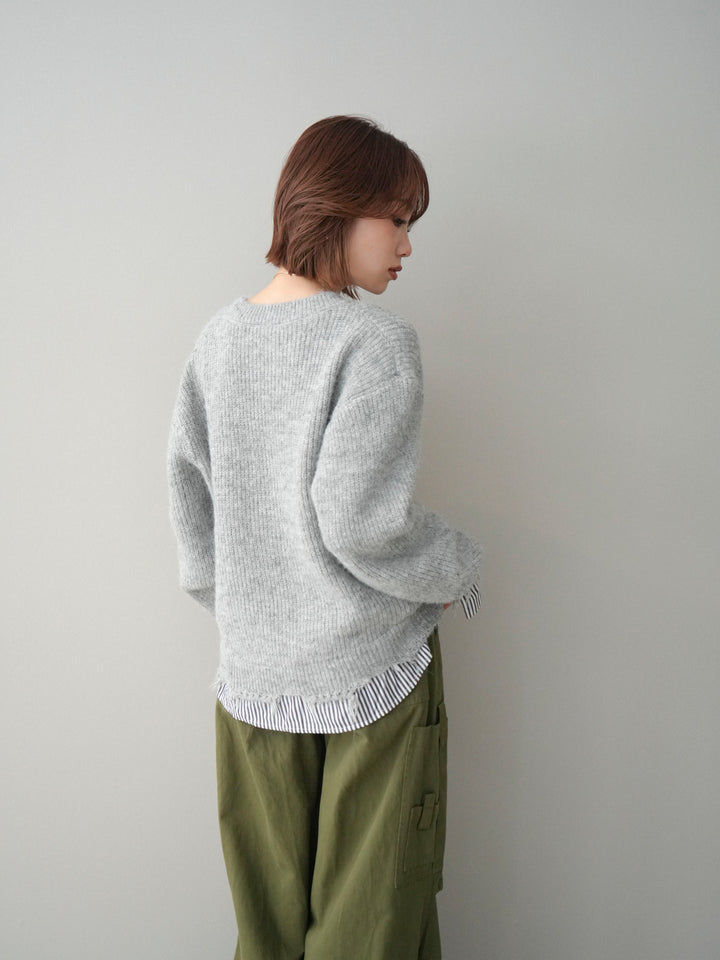 [SET]裾シャツレイヤードダメージニットプルオーバー+コットンタックループパンツ(2set)