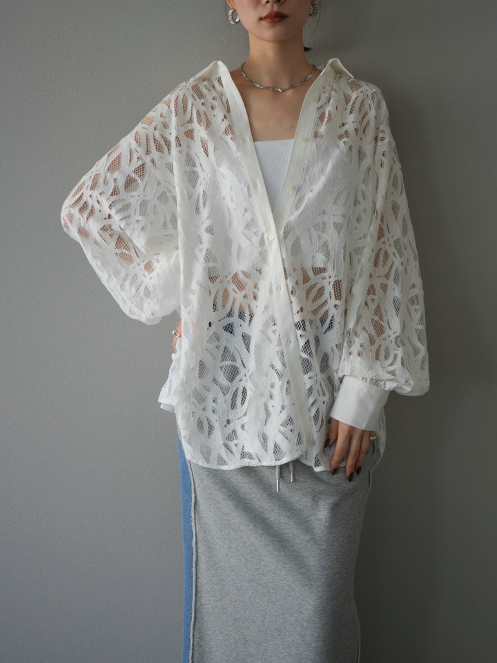 [SET]コードレースオーバーシャツ+デニムドッキングスウェットスカート(2set)