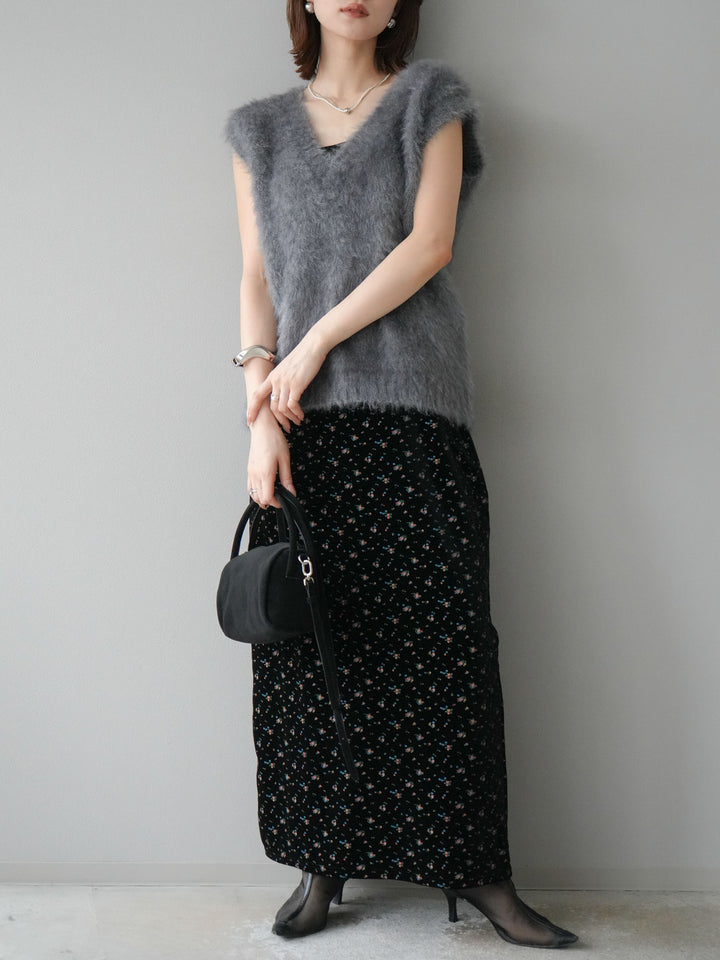 [予約]ラメシャギーVネックニットベスト/グレー