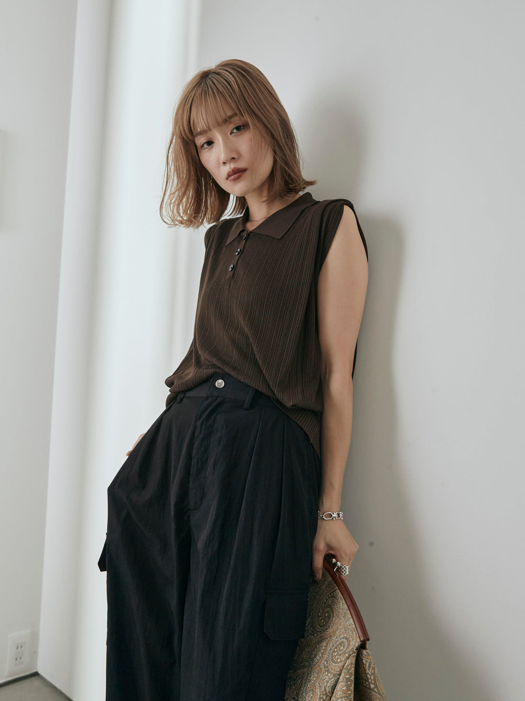 [予約]ランダムリブポロニットベスト/ブラウン