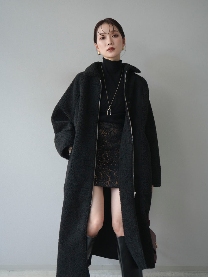 [予約]ボアxムートンロングコート/black