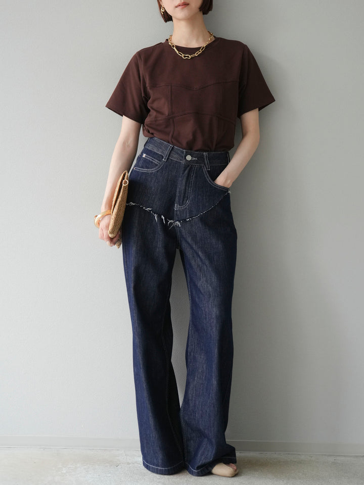 [SET]ビスチェデザインTシャツ+ヒップデザインデニムパンツ(2set)