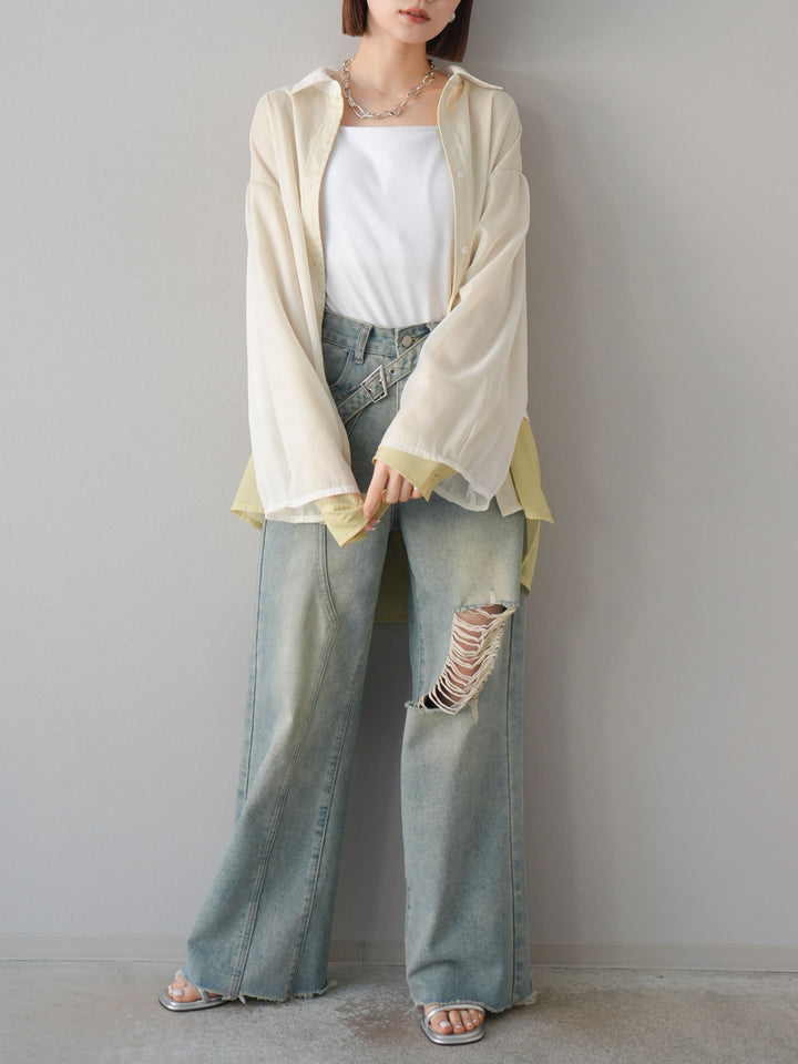 [予約]シアーレイヤードシャツ/オフ