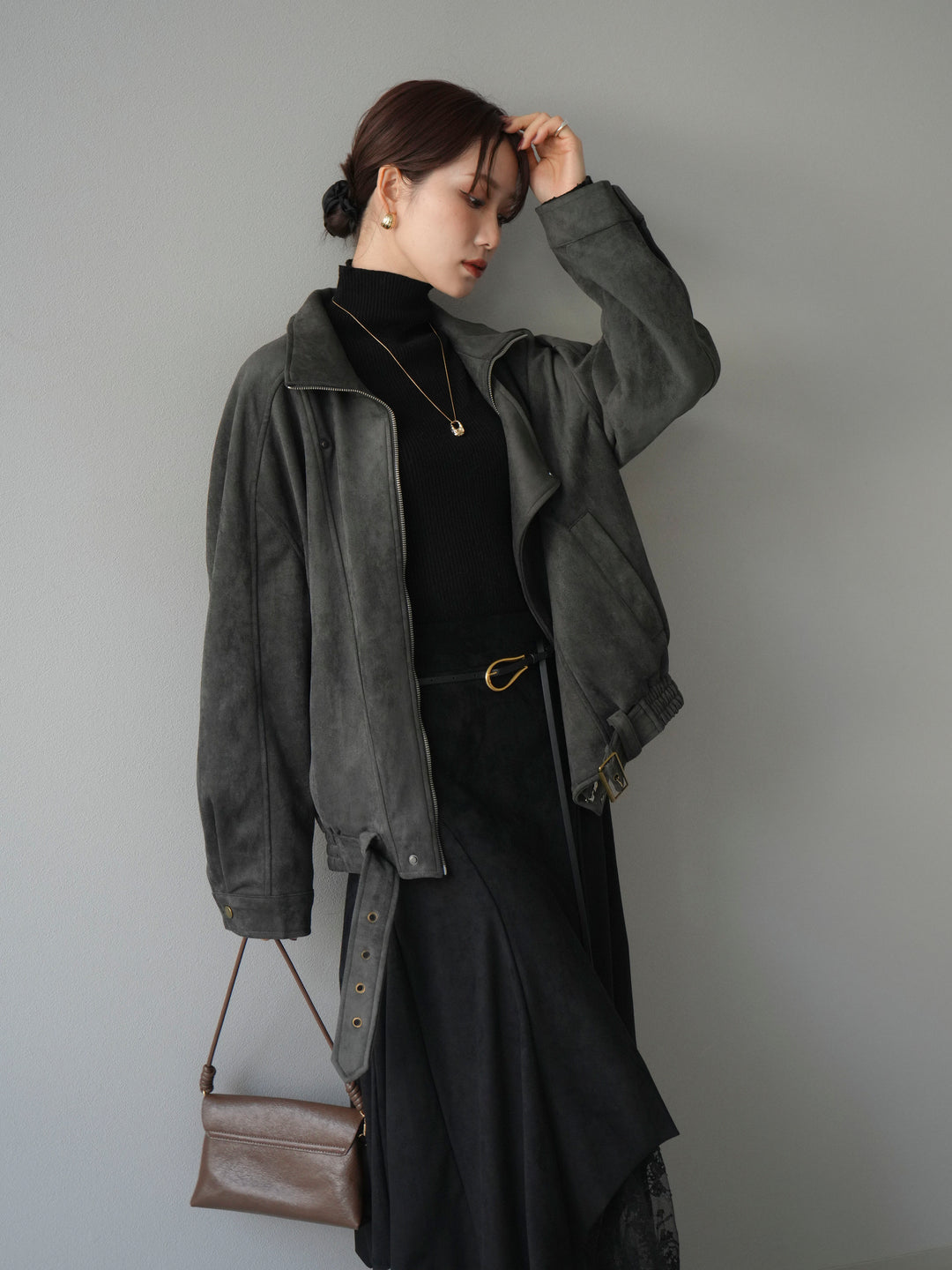 [予約]スエードライダースミドルジャケット/black