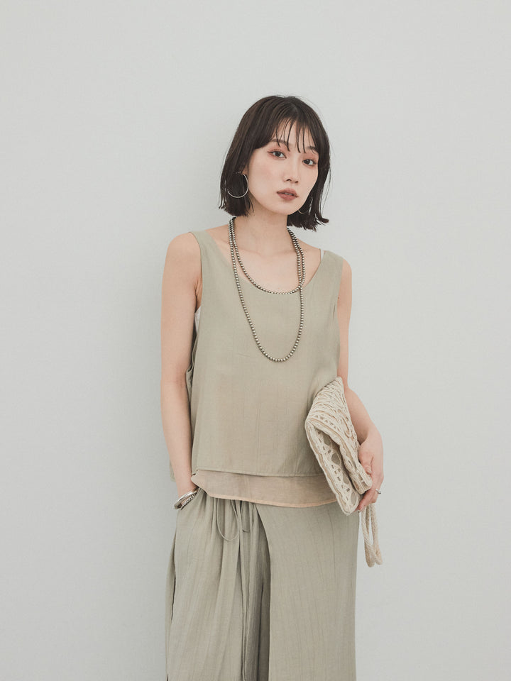 [預購] Washer Satin 薄紗多層背心/卡其米色
