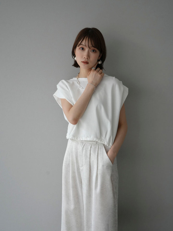 [Pre-order] Tuck shoulder hem drawstring ribbon top/white