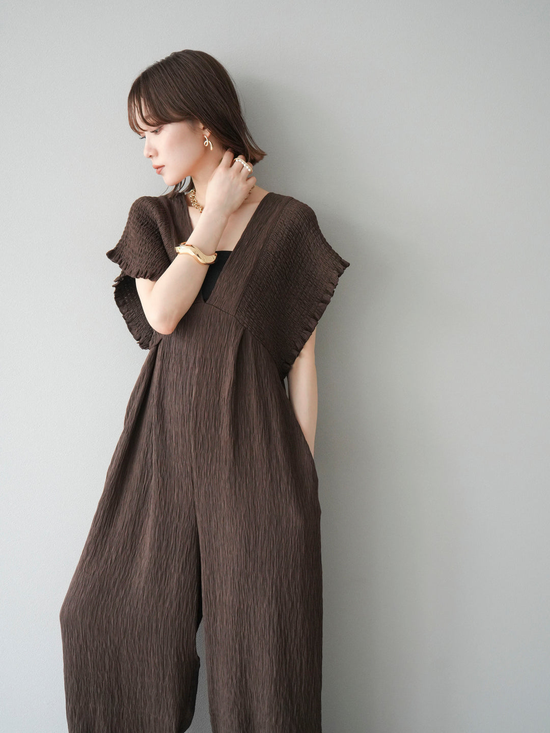 [SET]楊柳シャーリングサロペット+楊柳シャーリングサロペット(2set)