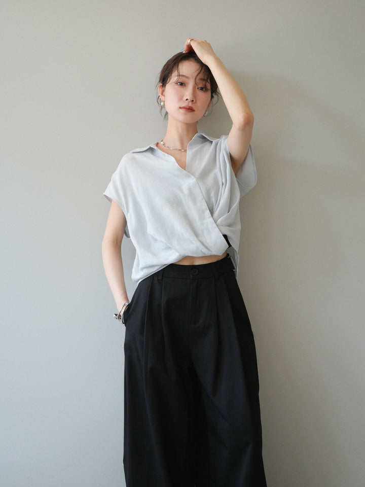 [SET]フレンチツイストドレープシャツ+サイドベルトバルーンワイドパンツ(2set)