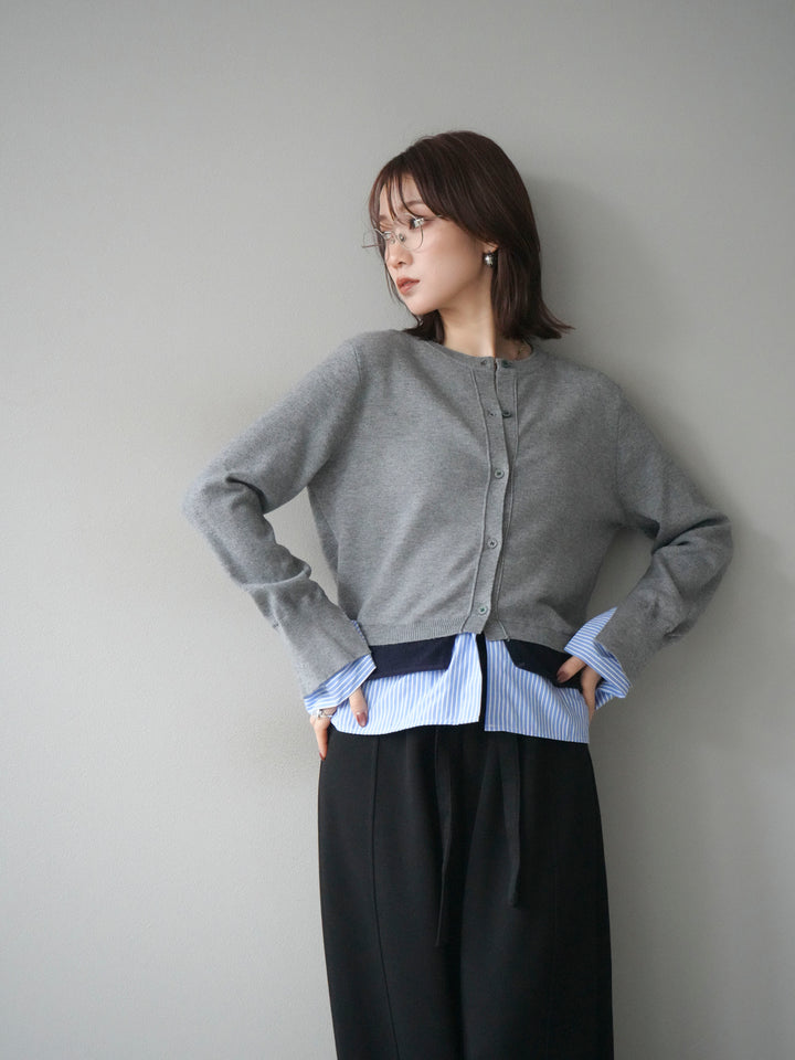 [予約]シャツ襟レイヤードニットカーディガン/gray