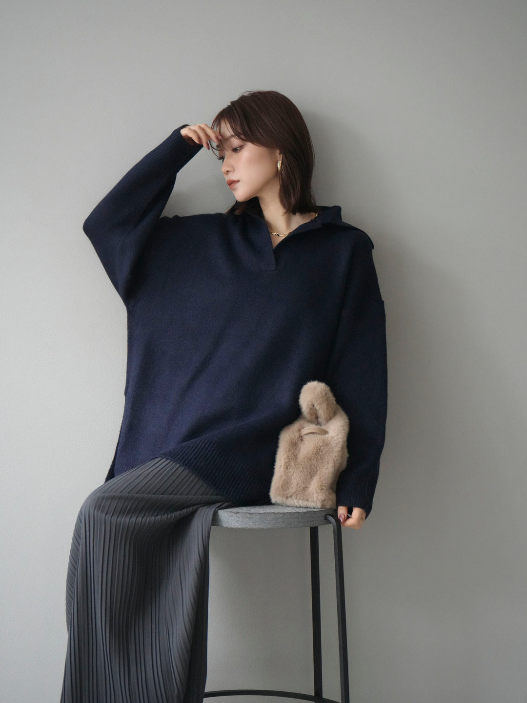 [予約]スキッパーオーバーニットプルオーバー/navy