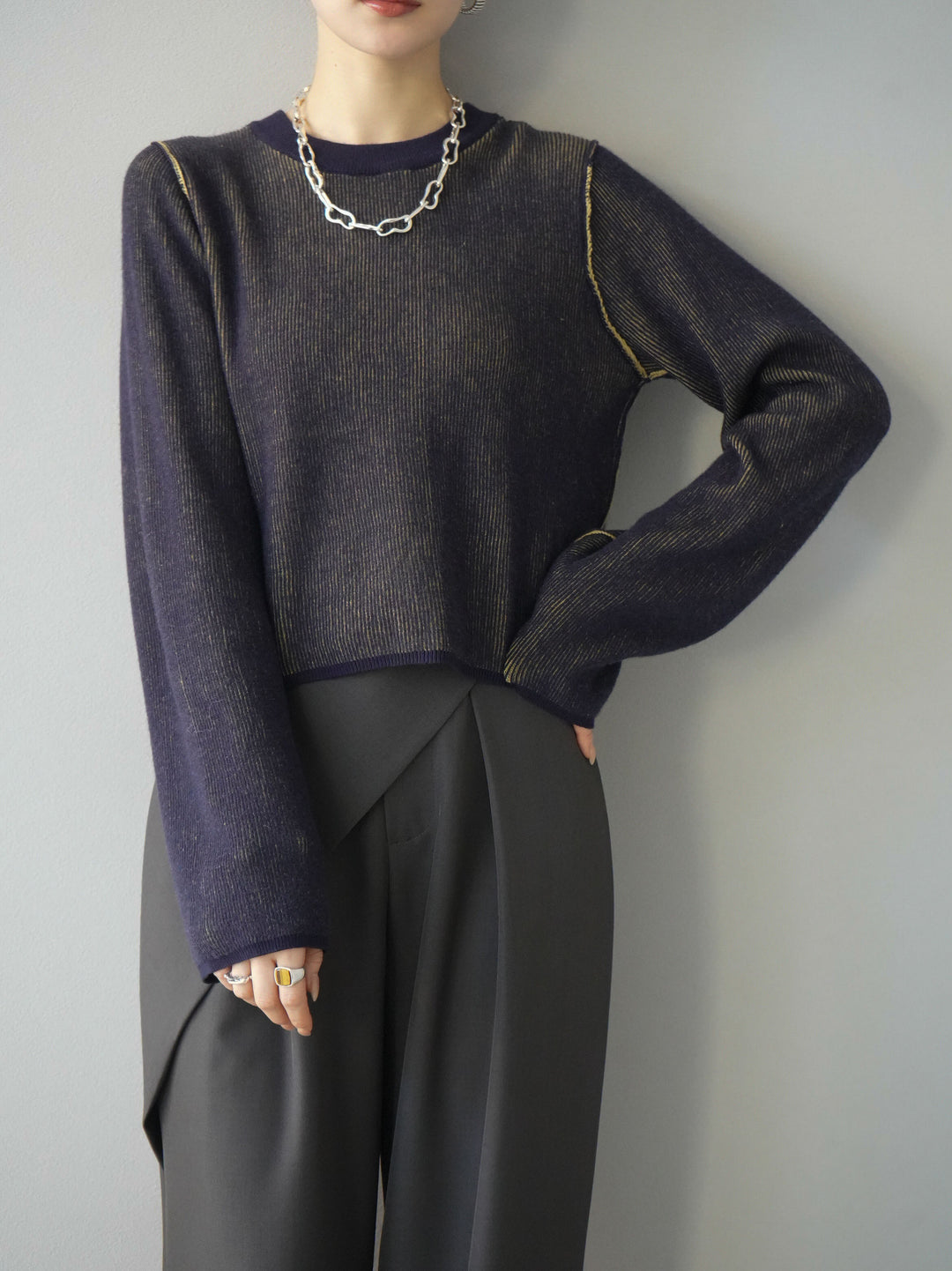 [套裝] 雙面配色羅紋針織套頭衫 + 可選飾品套裝（2 套）