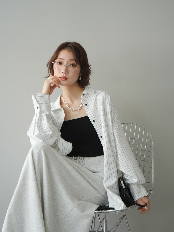 [SET]2WAYカシュクールストライプブラウス+スウェットフレアロングスカート(2set)