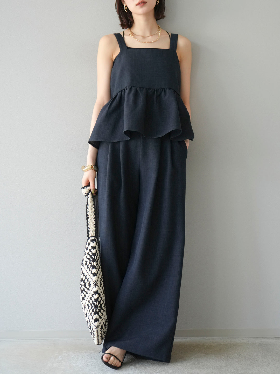 [SET]リネンライクビスチェ+リネンライクイージーワイドパンツ(2set)