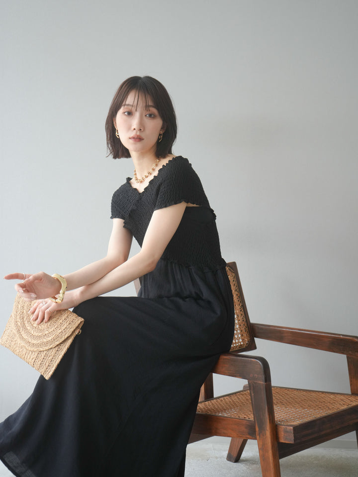 [SET]シャーリングクロスワンピース+シャーリングクロスワンピース(2set)