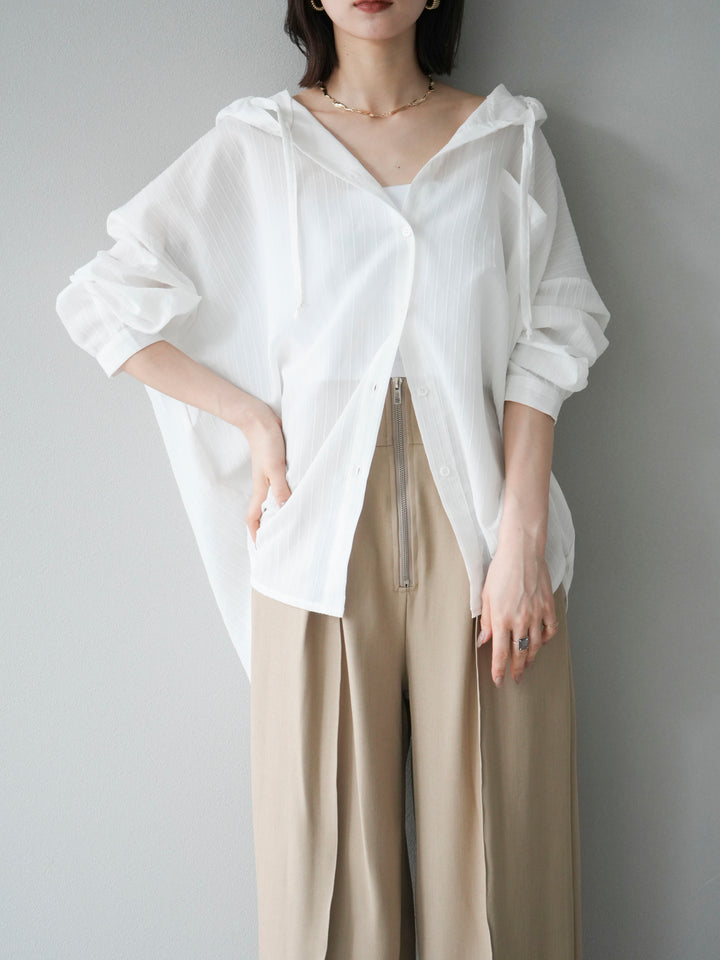 [予約]ワッシャーストライプフーディーシャツ/オフ