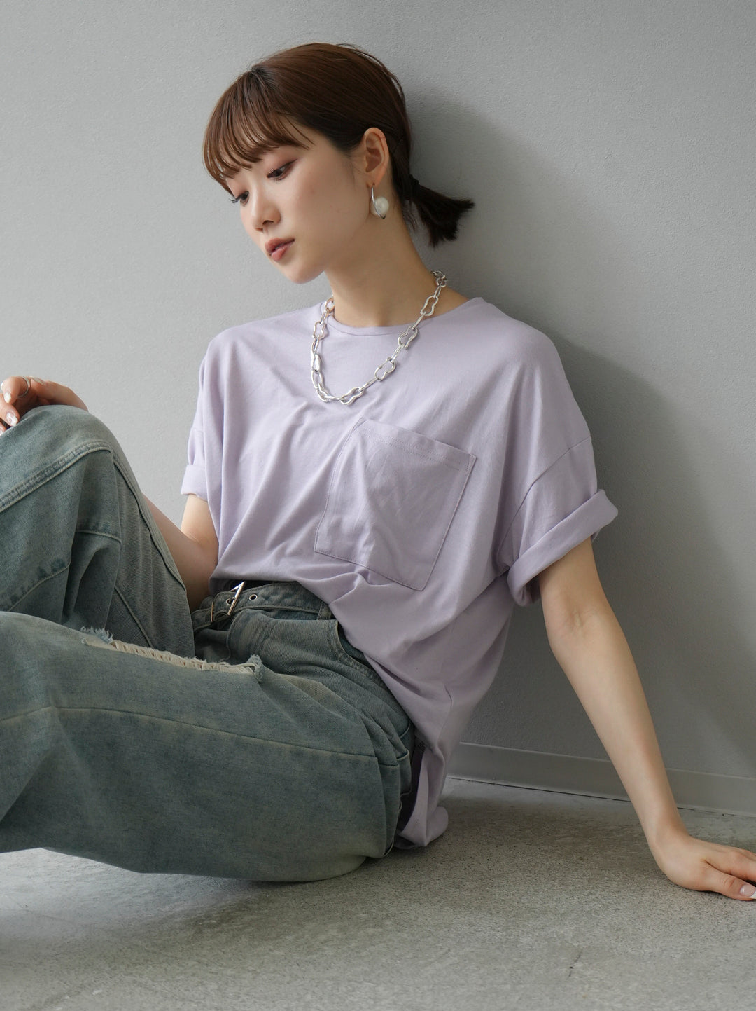 [Pre-order] UV-cut &amp; dry-resistant pocket T-shirt/Lavender